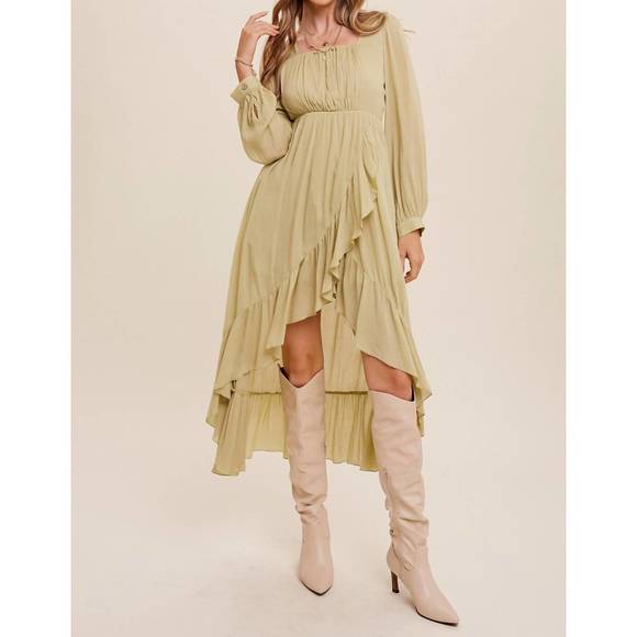 NEW LISTICLE high low ruffled wrap style maxi dress in light olive - Picture 1 of 5